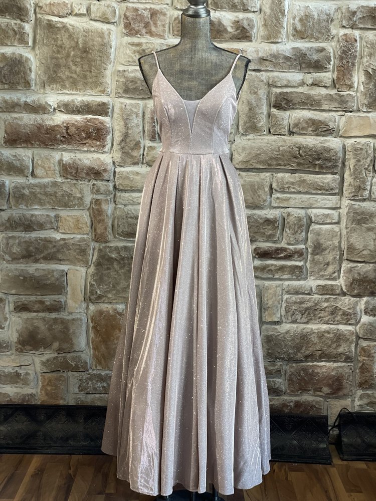 B Darlin Pink Shimmer Mesh Insert Gown w/ Pockets