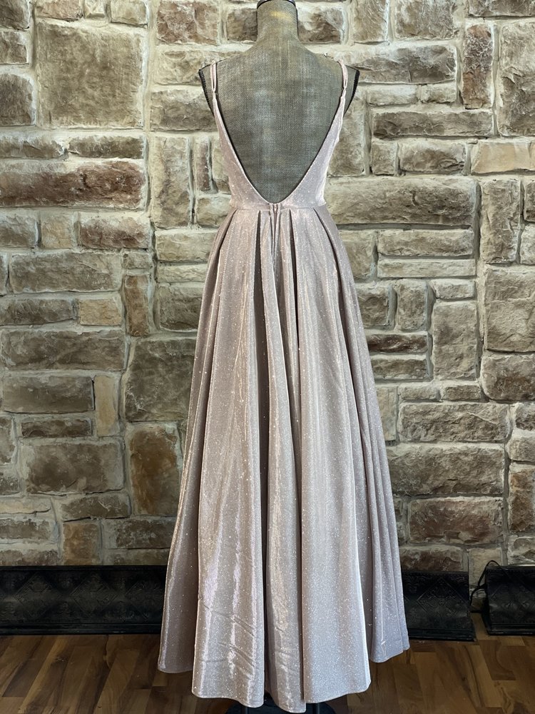 B Darlin Pink Shimmer Mesh Insert Gown w/ Pockets