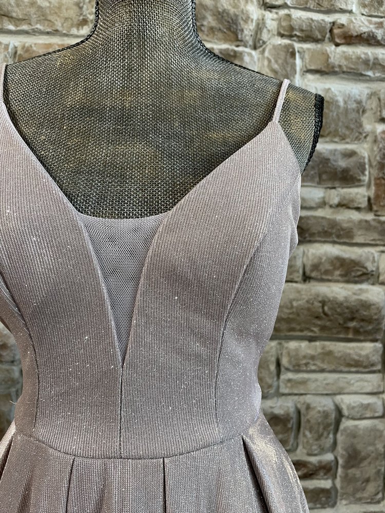 B Darlin Pink Shimmer Mesh Insert Gown w/ Pockets