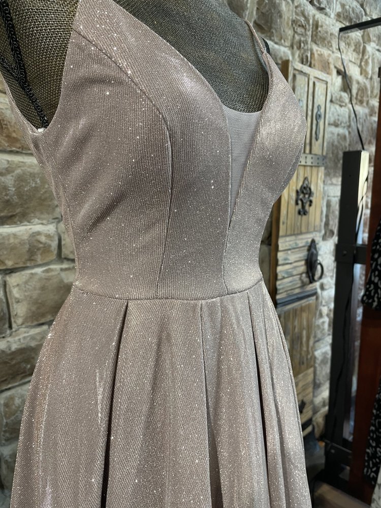 B Darlin Pink Shimmer Mesh Insert Gown w/ Pockets