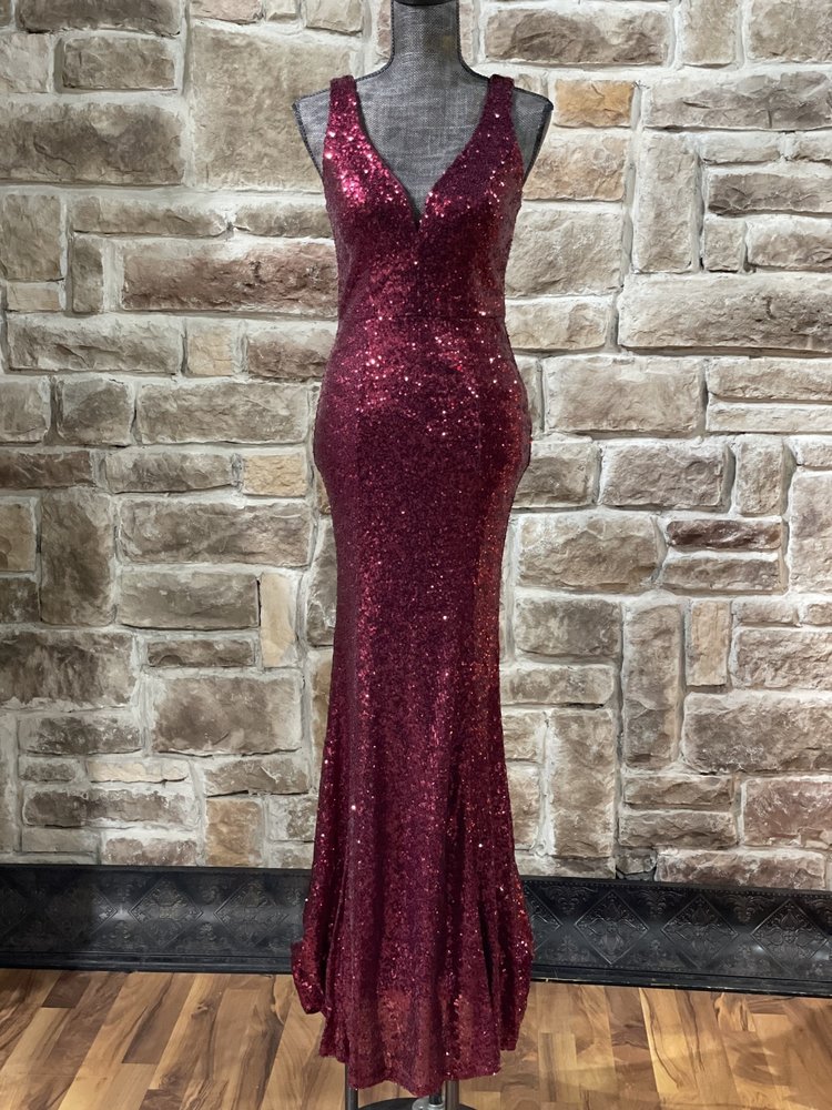 Crystal Doll Maroon Sequin Sweetheart Gown