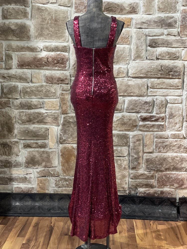 Crystal Doll Maroon Sequin Sweetheart Gown
