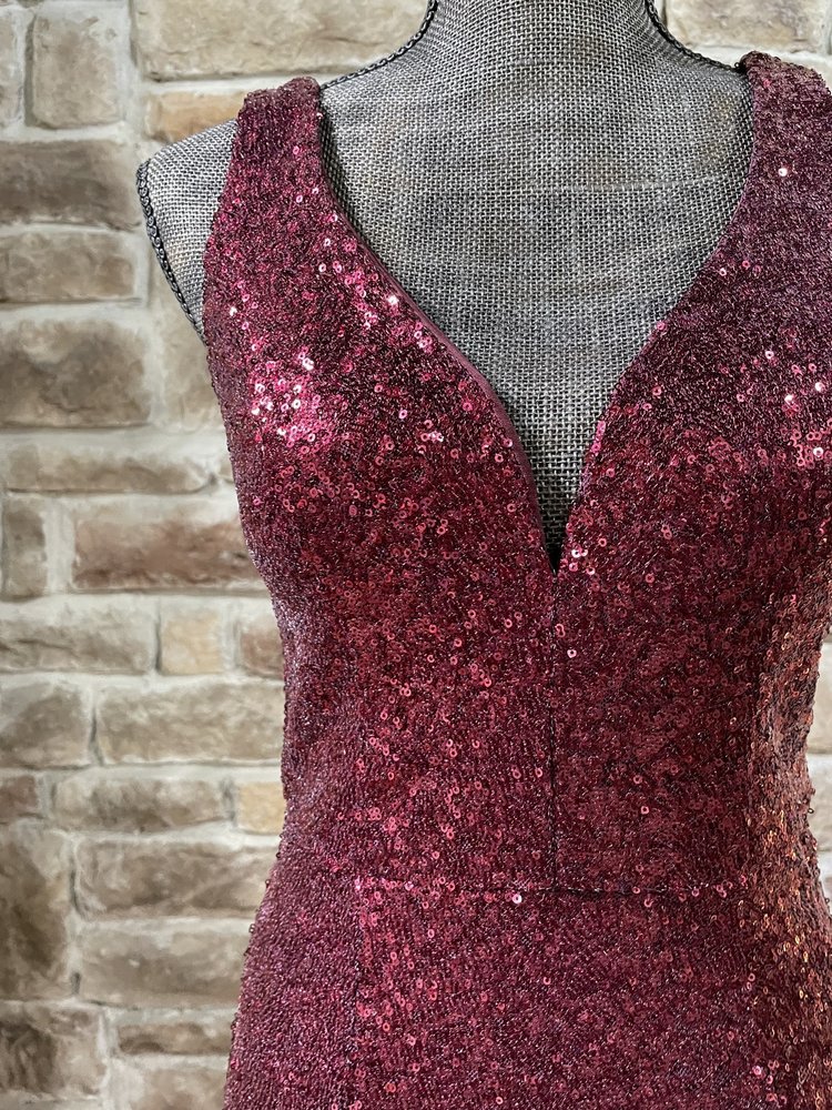 Crystal Doll Maroon Sequin Sweetheart Gown