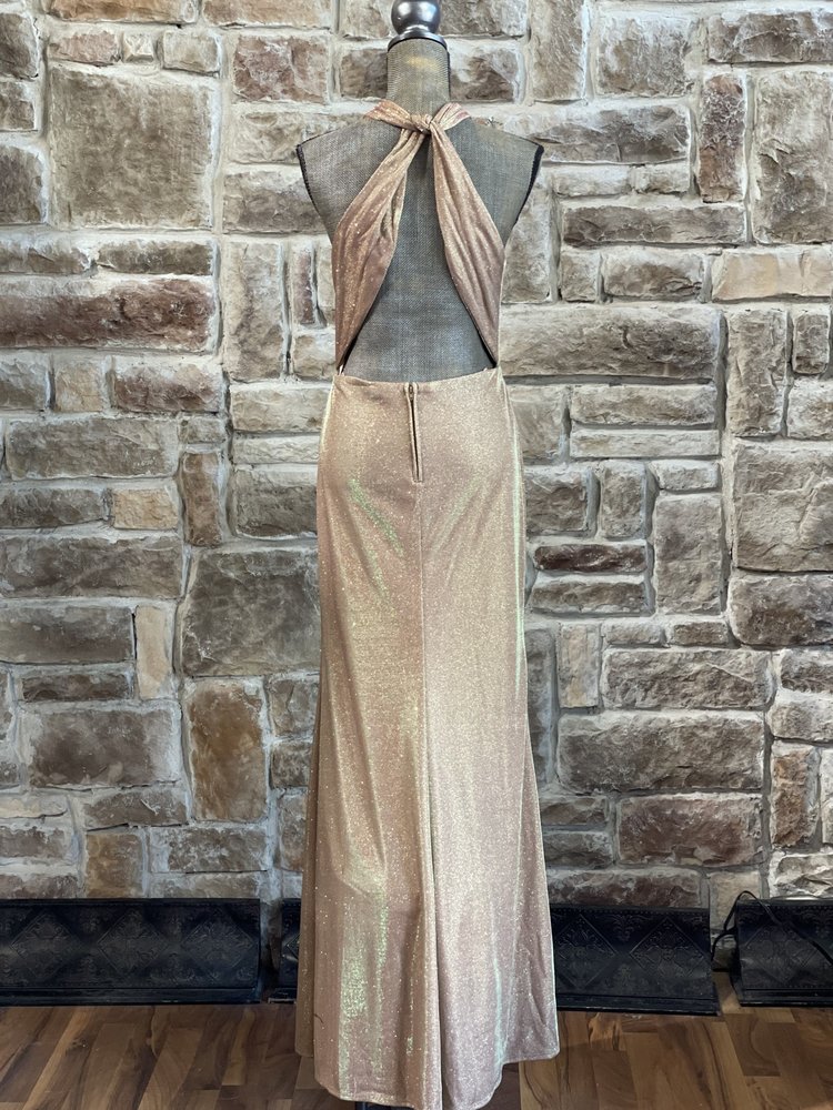 City Studio Gold Shimmer Twist Halter Gown