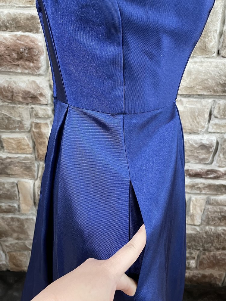 Speechless Navy Mesh Insert Rhinestone Strap Gown w/ Pockets