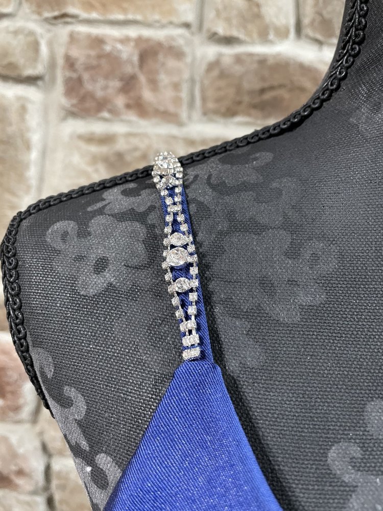 Speechless Navy Mesh Insert Rhinestone Strap Gown w/ Pockets