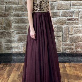 TLC Say Yes to the Prom Burgundy Embroidered Bodice Off the Shoulder Gown