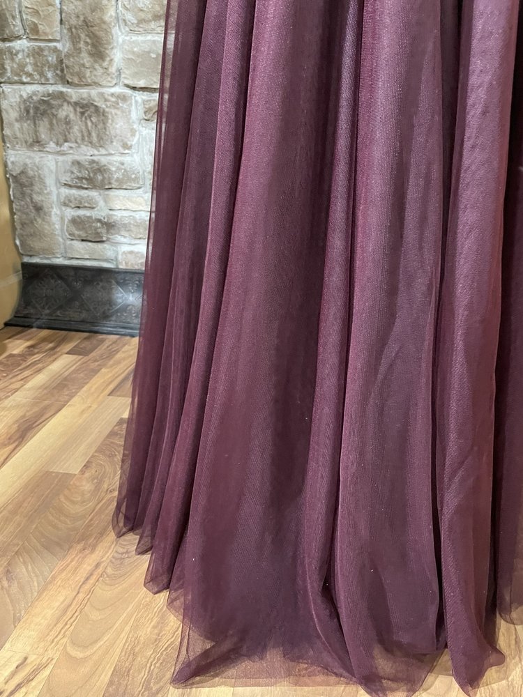 TLC Say Yes to the Prom Burgundy Embroidered Bodice Off the Shoulder Gown