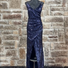 Trixxi Navy Faux  Wrap Sequin Gown