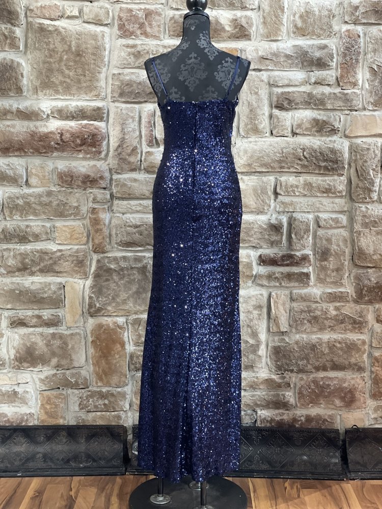 Trixxi Navy Faux  Wrap Sequin Gown