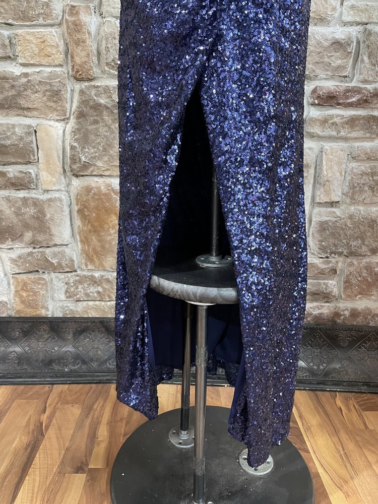 Trixxi Navy Faux  Wrap Sequin Gown