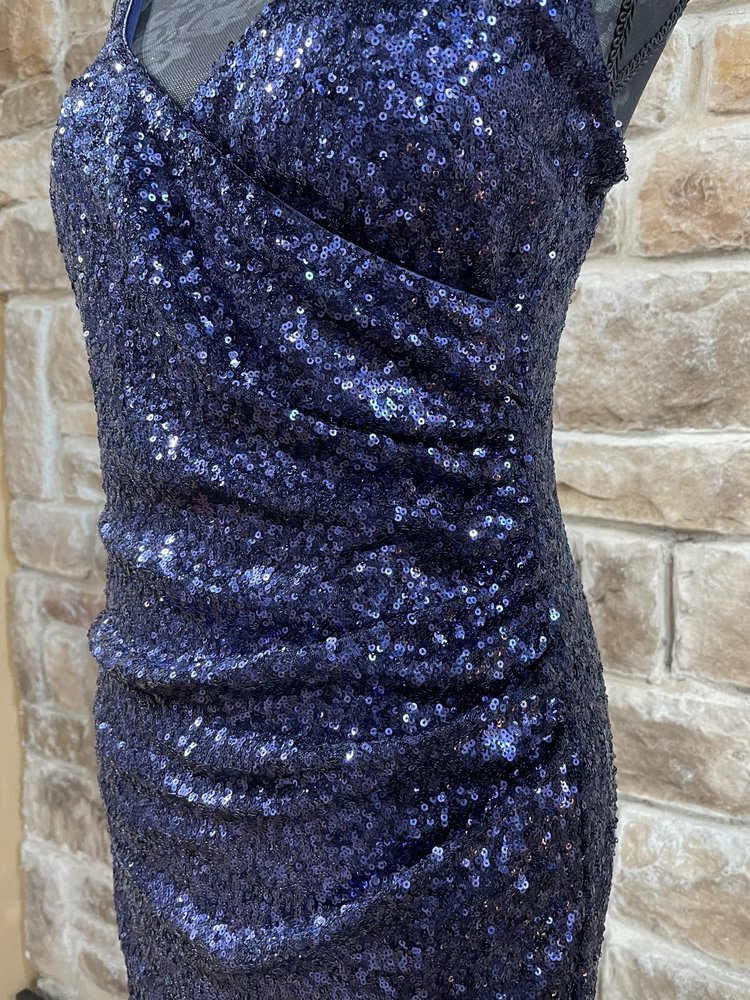 Trixxi Navy Faux  Wrap Sequin Gown