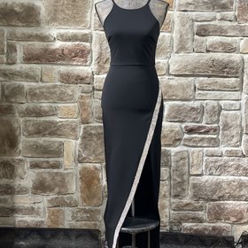 BCX Black Halter Rhinestone Slit Gown