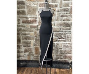 【NO/FAITH STUDIOS】ボタンライン ダブルレイヤード ブラック Black Halter Rhinestone Slit Gown - Elements Unleashed