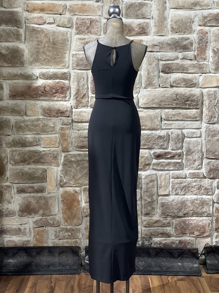 BCX Black Halter Rhinestone Slit Gown