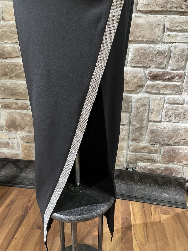 BCX Black Halter Rhinestone Slit Gown