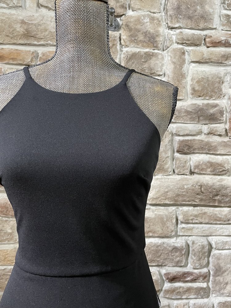 BCX Black Halter Rhinestone Slit Gown