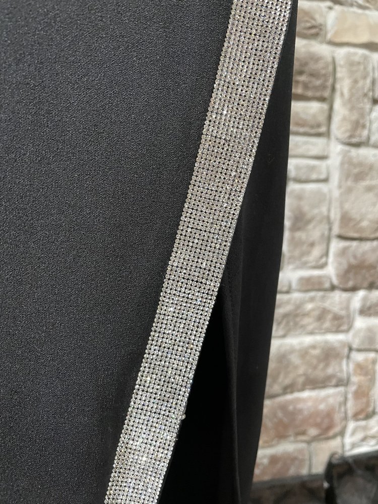 BCX Black Halter Rhinestone Slit Gown