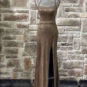 Blondie Nites Gold Fuchsia Metallic Glitter Gown