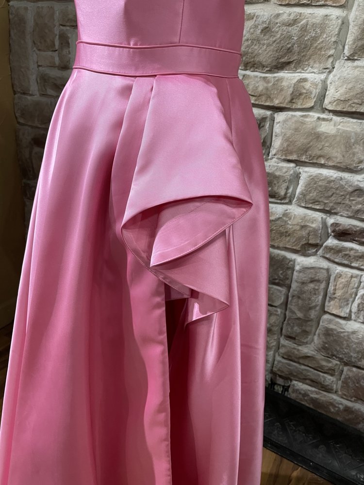 Sherri Hill Pink Side Ruffle Gown w/Pockets, Size 10