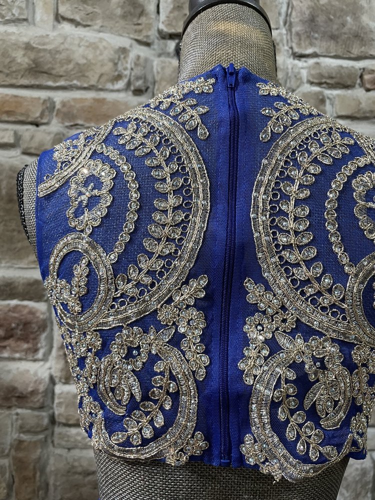 City Studio Royal Blue Embroidered Bodice Cut Out Gown, Size 5/6