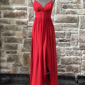 City Studio Red Banded Waist Chiffon Gown