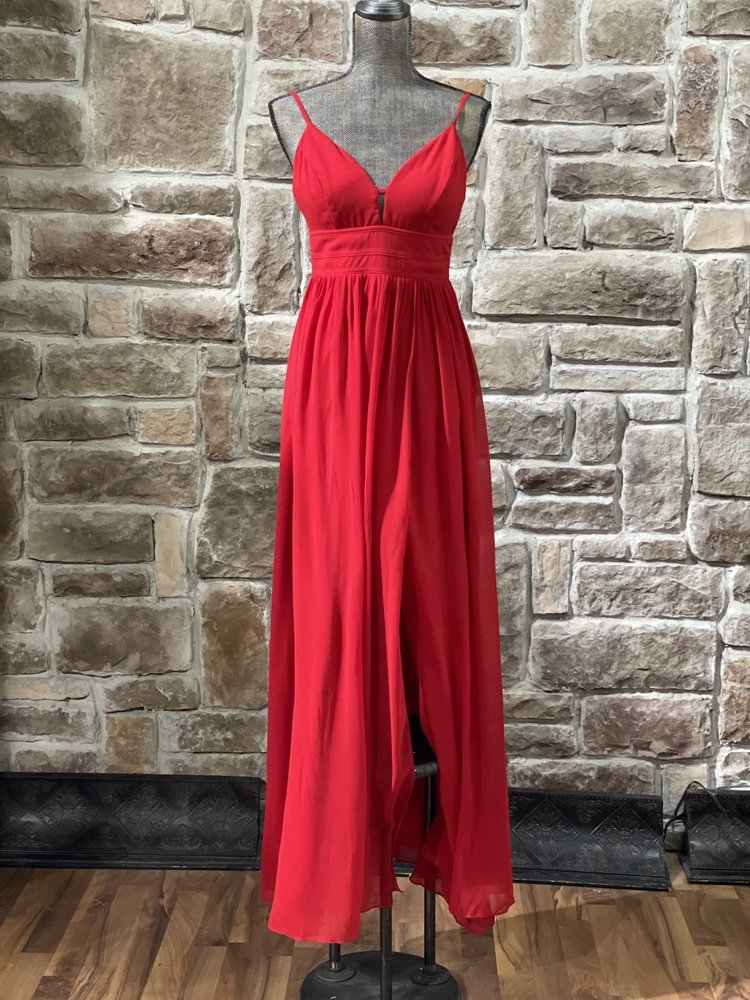 City Studio Red Banded Waist Chiffon Gown
