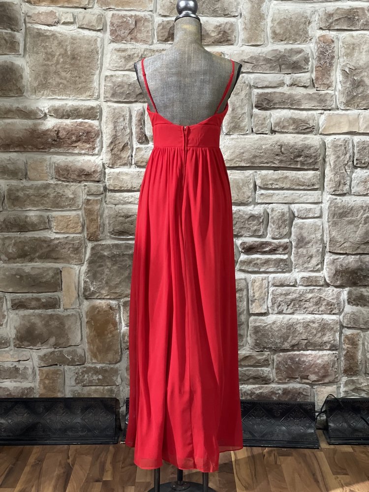 City Studio Red Banded Waist Chiffon Gown