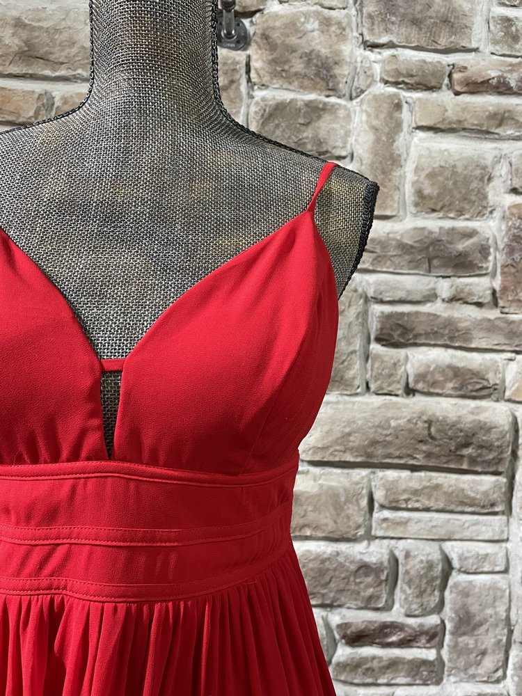 City Studio Red Banded Waist Chiffon Gown