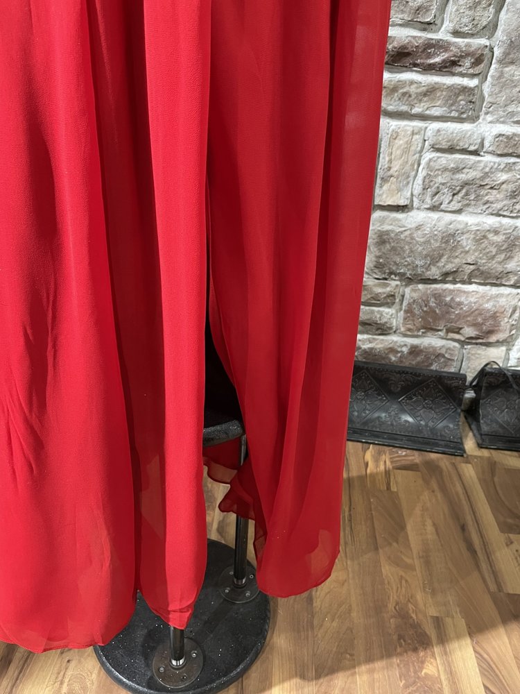 City Studio Red Banded Waist Chiffon Gown