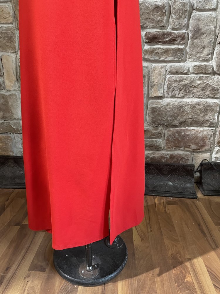 B Darlin Red Two-Piece Lace Back Halter Gown