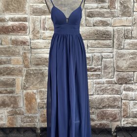 City Studio Navy Banded Waist Chiffon Gown