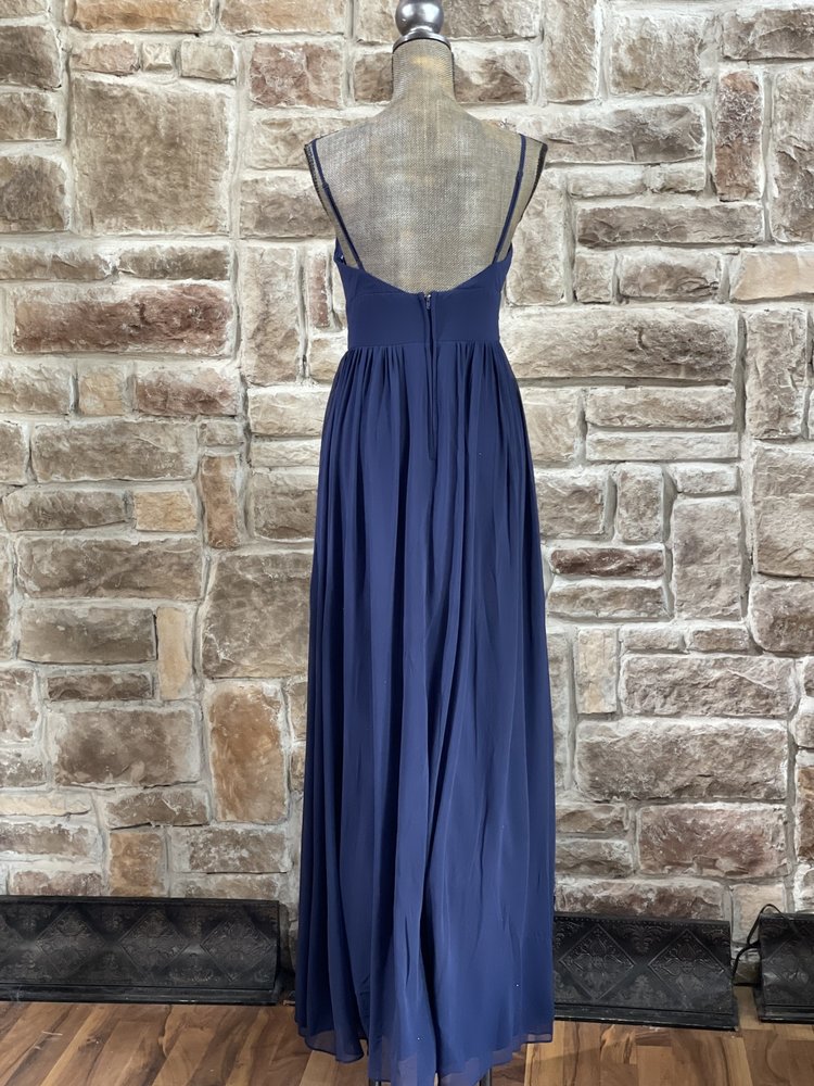 City Studio Navy Banded Waist Chiffon Gown