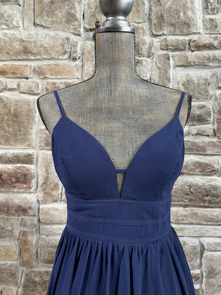 City Studio Navy Banded Waist Chiffon Gown