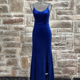Morgan & Co. Royal Blue Glitter Velvet RIbbed Back Gown