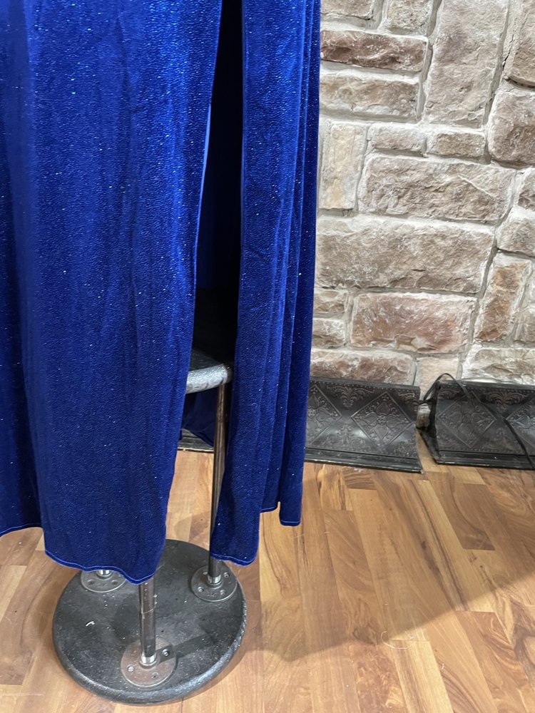 Morgan & Co. Royal Blue Glitter Velvet RIbbed Back Gown