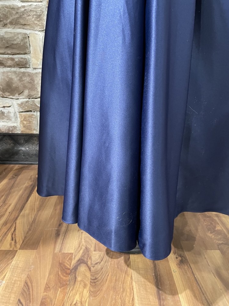Blondie Nites Navy Strapless Applique Gown w/ Pockets