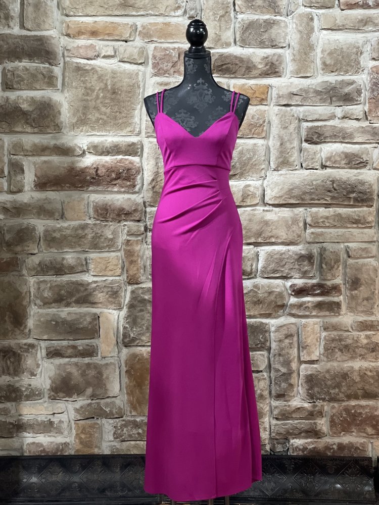 Jump Apparel Fuchsia Strappy Back Side Slit Gown