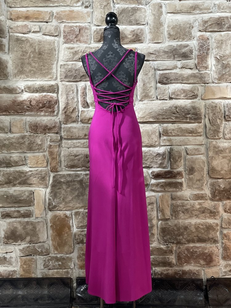 Jump Apparel Fuchsia Strappy Back Side Slit Gown