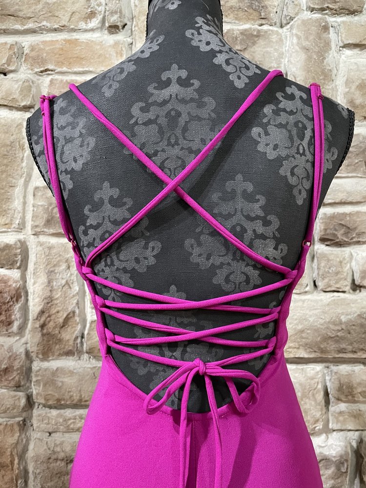 Jump Apparel Fuchsia Strappy Back Side Slit Gown