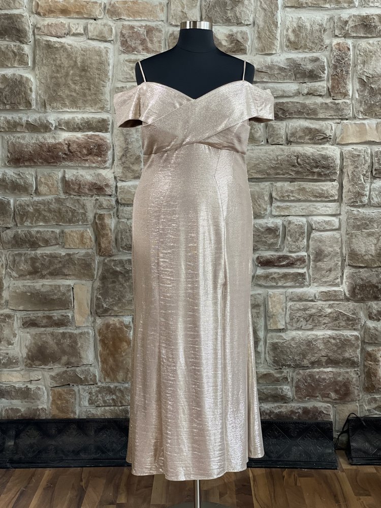 Nightway Champagne Metallic Cold Shoulder Gown, Size 20W
