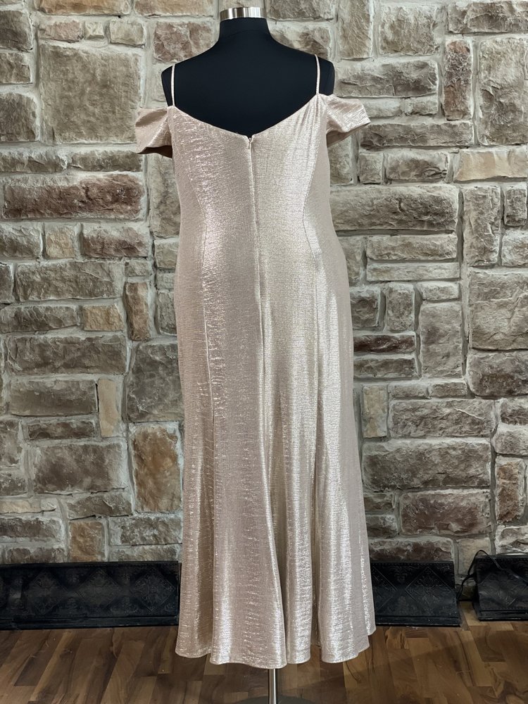 Nightway Champagne Metallic Cold Shoulder Gown, Size 20W