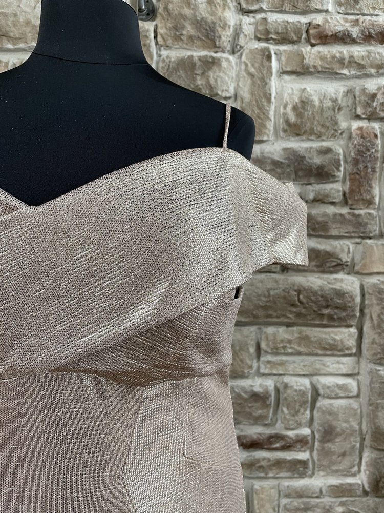 Nightway Champagne Metallic Cold Shoulder Gown, Size 20W