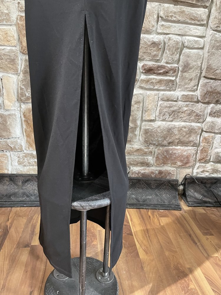 B Darlin Black Plunging Neck Front Slit Gown