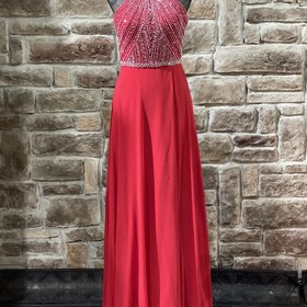 TLC Say Yes to the Prom Red Halter Beaded Top Strappy Back Gown, Size 11/12