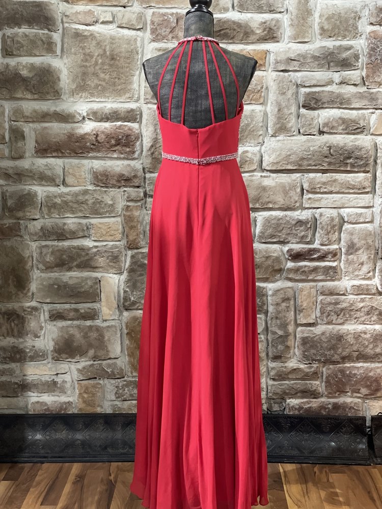 TLC Say Yes to the Prom Red Halter Beaded Top Strappy Back Gown, Size 11/12
