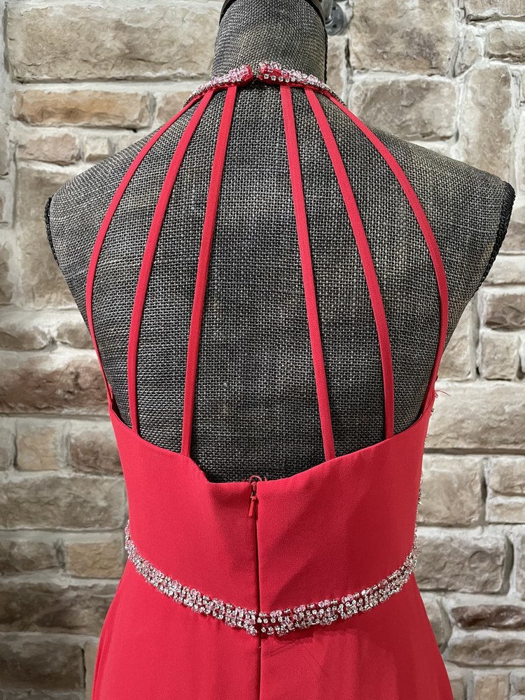 TLC Say Yes to the Prom Red Halter Beaded Top Strappy Back Gown, Size 11/12