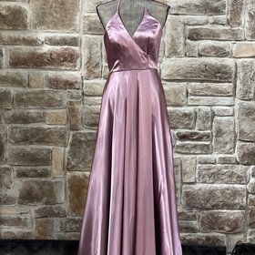 Blondie Nites Mauve Satin Halter Gown w/ Pockets