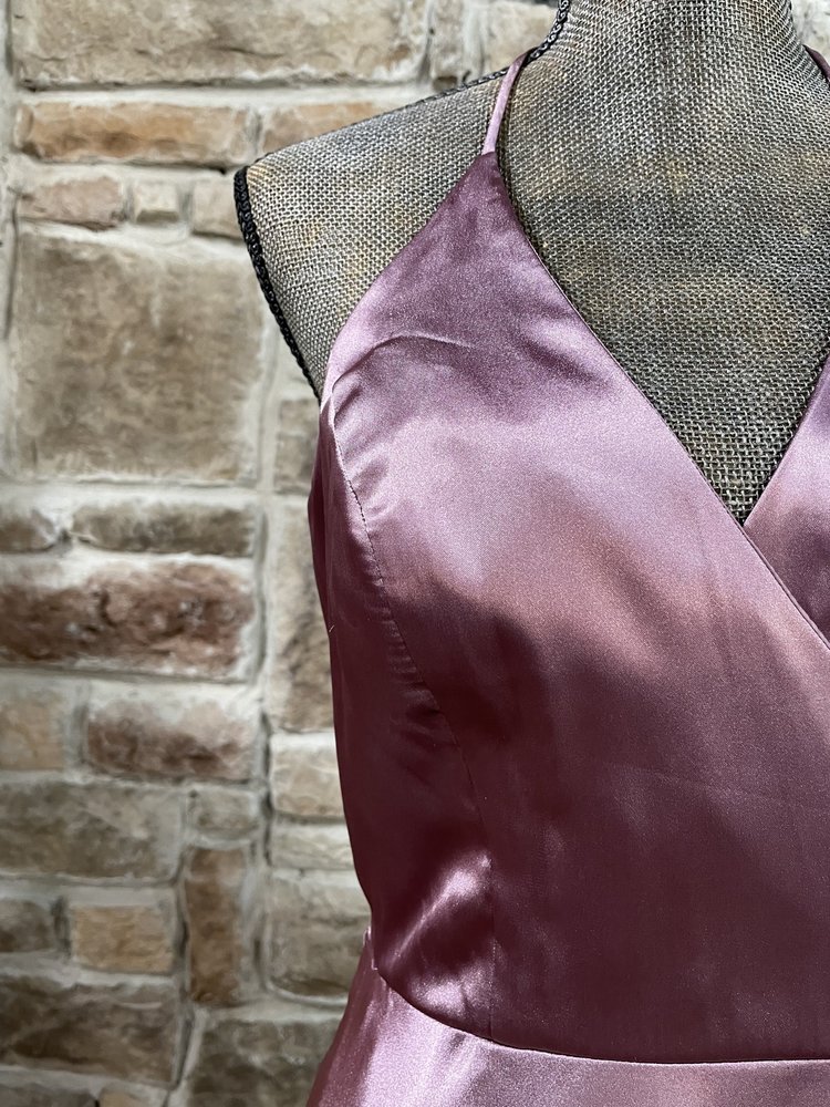 Blondie Nites Mauve Satin Halter Gown w/ Pockets