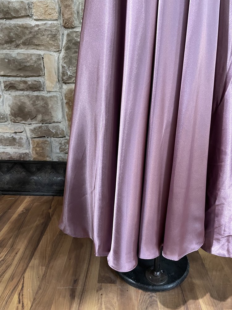 Blondie Nites Mauve Satin Halter Gown w/ Pockets